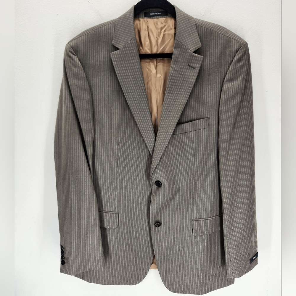 Hugo Boss Virgin Wool Blazer Mens 44L Light Brown Pinstripe Formal Workwear